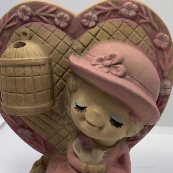 Vintage 60s UCTIC Japan Stonewear Girl Figurine Flower Vase Placard Pink - Picture 3 of 12